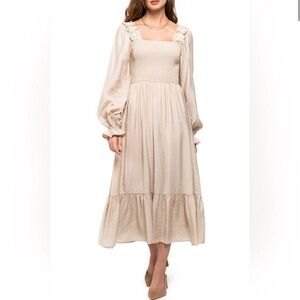 NWOT August Sky Smocked Long Sleeve Maxi Dress